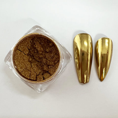CP-DF08 Mirror Deep Gold (Chrome) is a Mirror Pigment Powder with a 10-60 micron size.  Not approved for cosmetic use, but OK for nail applications.  Popular uses include Epoxy, Resin, Nail Polish, Polymer Clay, Auto Paint, House Paint, Water Color, Plastic, Ceramic, Silicone, and other industrial & craft applications*