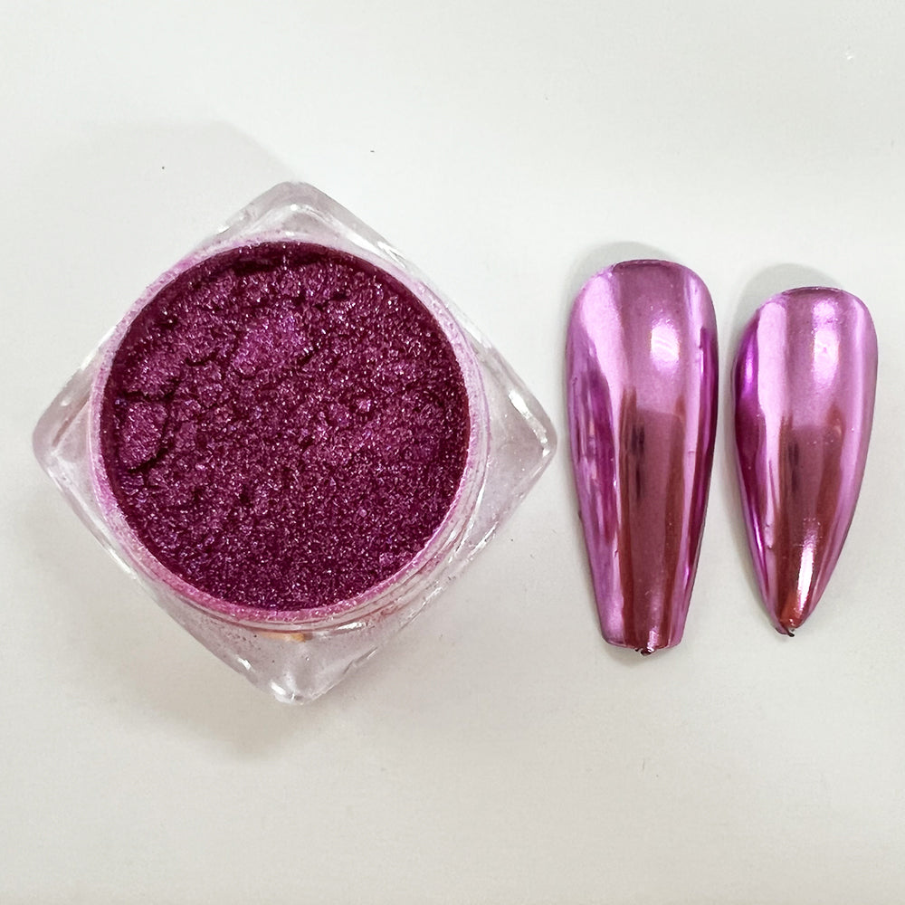 CP-DF13 Mirror Cobalt Violet Pigment Powder & nails painted with the pigment used in a nail paint blend. Not approved for cosmetic use, but OK for nail applications. Available in 2g Sample & 30g sizes