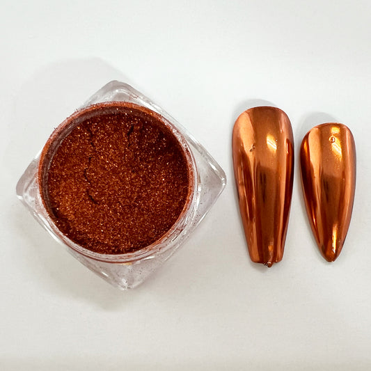CP-DF21 Mirror Orange (Chrome) is a Mirror Pigment Powder with a 10-60 micron size.  Not approved for cosmetic use, but OK for nail applications.  Popular uses include Epoxy, Resin, Nail Polish, Polymer Clay, Auto Paint, House Paint, Water Color, Plastic, Ceramic, Silicone, & other many industrial & craft applications*