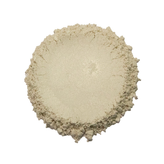 CP-201 Satin Gold Interference Mica Powder: Silky luster white powder with a gold reflection for Cosmetics, Epoxy Resin, Auto Paint, House Paint, Water Colors, Ink, Soap Making, Candle Making, Plastic, Jewelry, Glass, Ceramics, Silicone and many other industrial and craft applications.