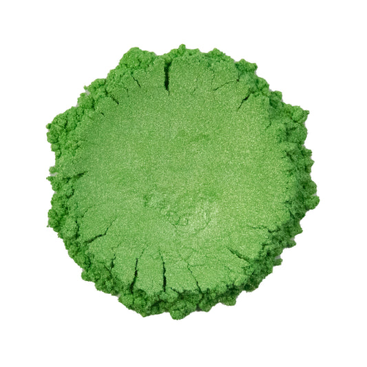 CP-6512 Apple Green is a Green Pearl Luster Mica Powder w/ a 10-60 micron size  Approved for cosmetic use WITH restrictions & available in a variety of sizes  Popular for Limited Cosmetic, Epoxy, Resin, Nail Polish, Polymer Clay, Paint, Soap, Candle, Plastic, Jewelry, Glass, Ceramic, Silicone, & many other applications