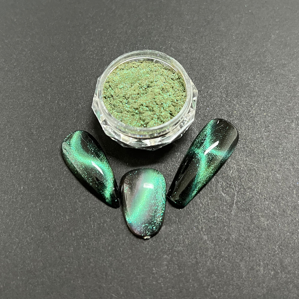 CP-DC08 Cat's Eye Green is a Cat's Eye Pigment Powder w/ a 10-60 micron size.

Popular for Nail Polish, Auto Paint, House Paint, Cosmetic, and many other industrial, cosmetic, & craft applications.