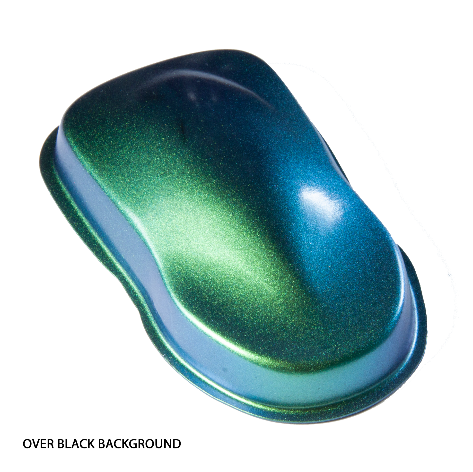 CP-DD02 Blue Green Yellow Super Color Shift (Chameleon) Sparkling Luster Powder applied to a black background.