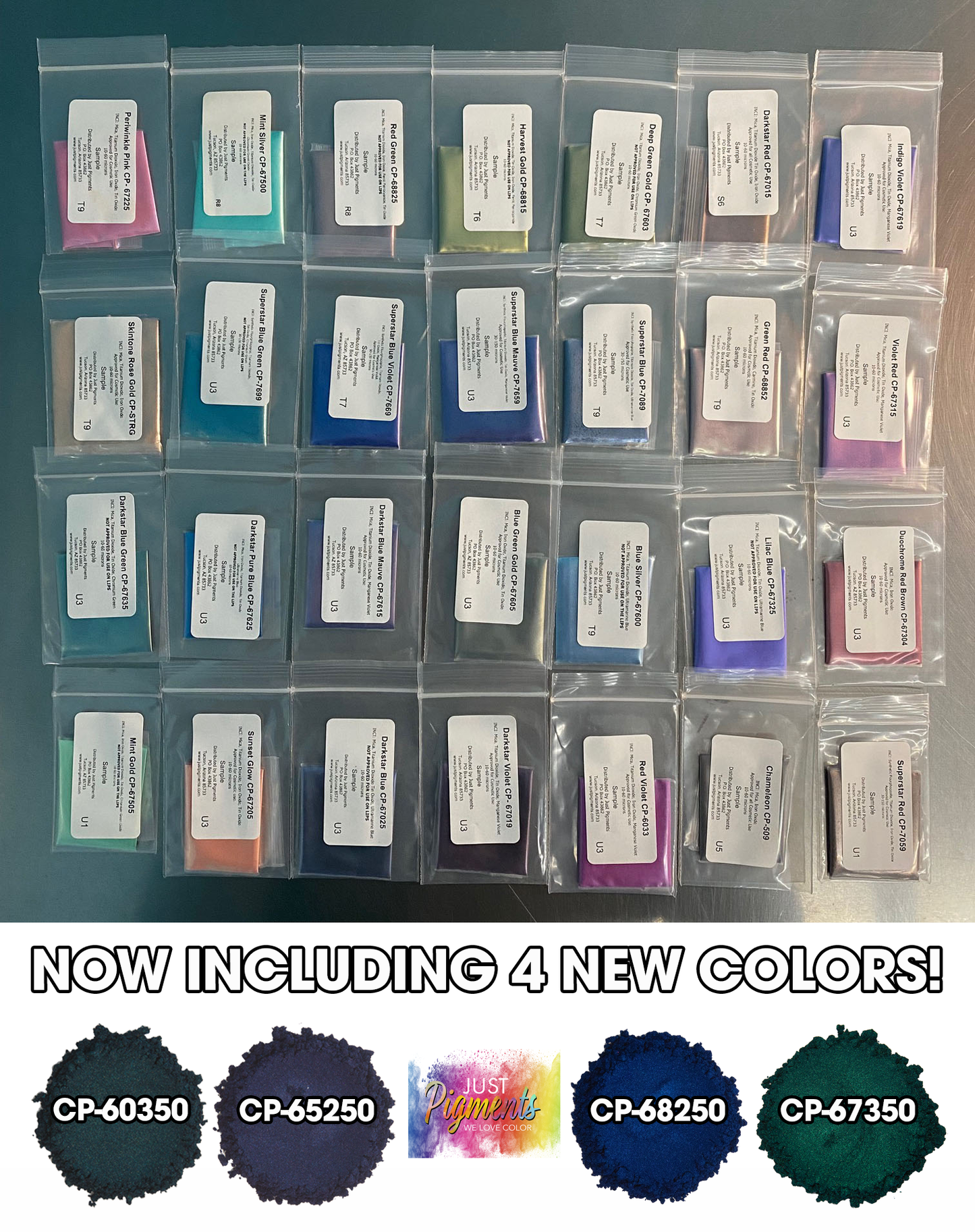 CP-SPDC Sample Pack 32 Duo Chrome Colors is a sample pack of pigment powders featuring all 32 of Duo Chrome pigments available from Just Pigments! Each sample is 2 grams +/- each.