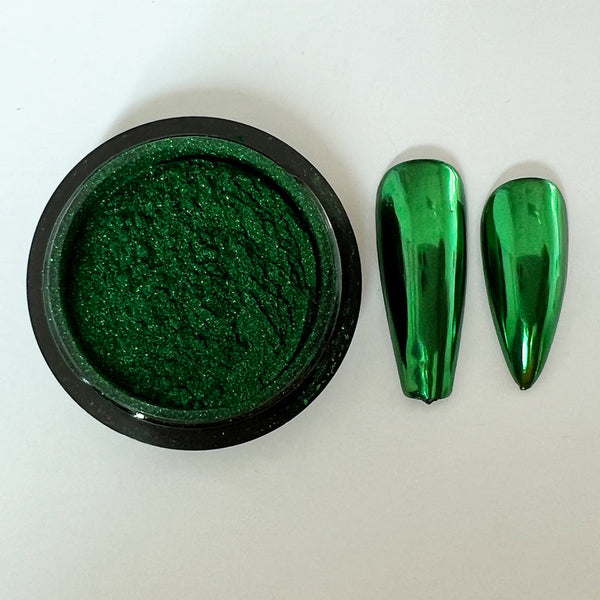 CP-DS04 Mirror Green (Chrome) is a Mirror Pigment Powder with a 10-60 micron size.  Not approved for cosmetic use, but OK for nail applications.  Popular uses include Epoxy, Resin, Nail Polish, Polymer Clay, Auto Paint, House Paint, Water Color, Plastic, Ceramic, Silicone, & many other industrial & craft applications.*