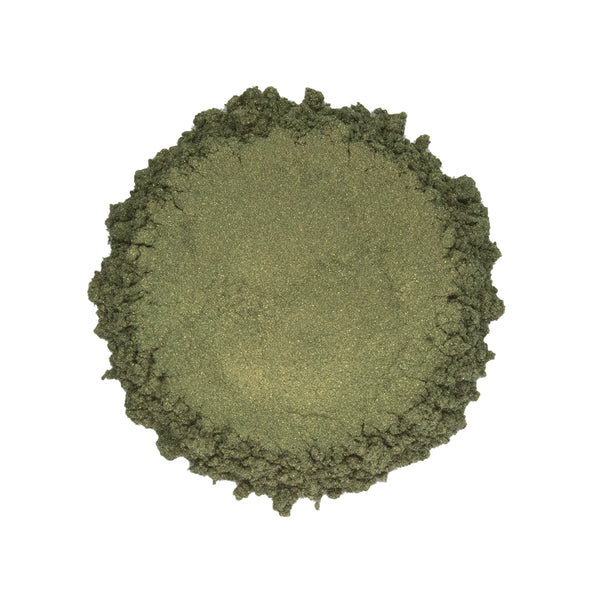 CP-67603 Deep Green Gold is a Duochrome Pearl Luster Mica Powder w/ a 10-60 micron size.  Approved for cosmetic use W/ restrictions & available in a variety of sizes.  Popular for Limited Cosmetic, Epoxy, Resin, Nail Polish, Polymer Clay, Paint, Soap, Candle, Plastic, Jewelry, Glass, Ceramic, Silicone, & more.