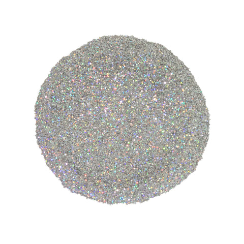 CP-BM011 Bio Glitter Silver Rainbow is a Silver colored Earth Friendly Glitter w/ a 200 micron size (.008 HEX size).  Approved for external use ONLY. Available in a variety of sizes.  Popular for Limited Cosmetic, Epoxy, Resin, Nail Polish, Polymer Clay, Paint, Candle, Plastic, Ceramic, Silicone, & other applications.