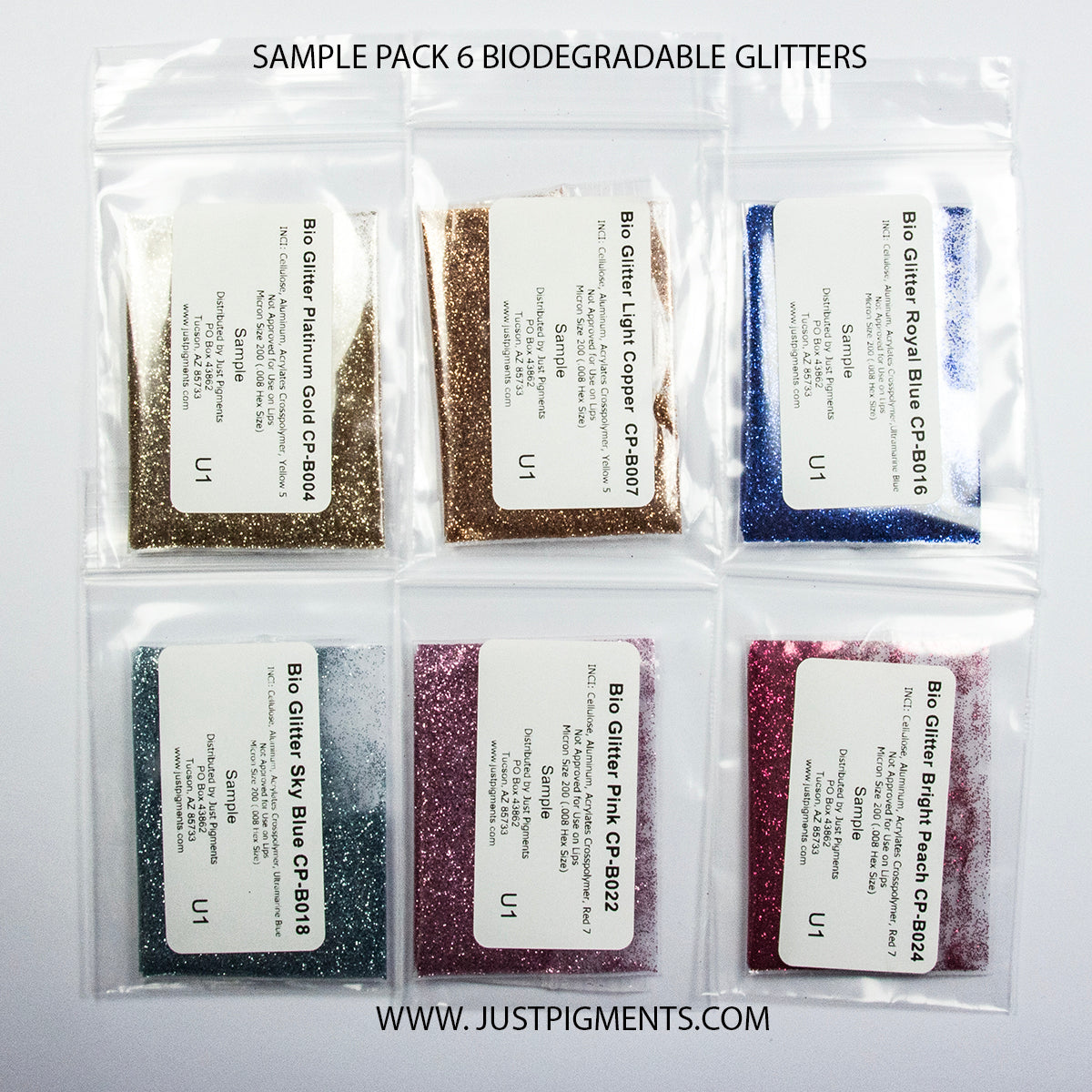 Sample Pack 6 Biodegradable Glitters (Plastic Free Glitters)