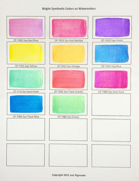 Sample Pack 7 Bright Synthetic Colors Used as Watercolors