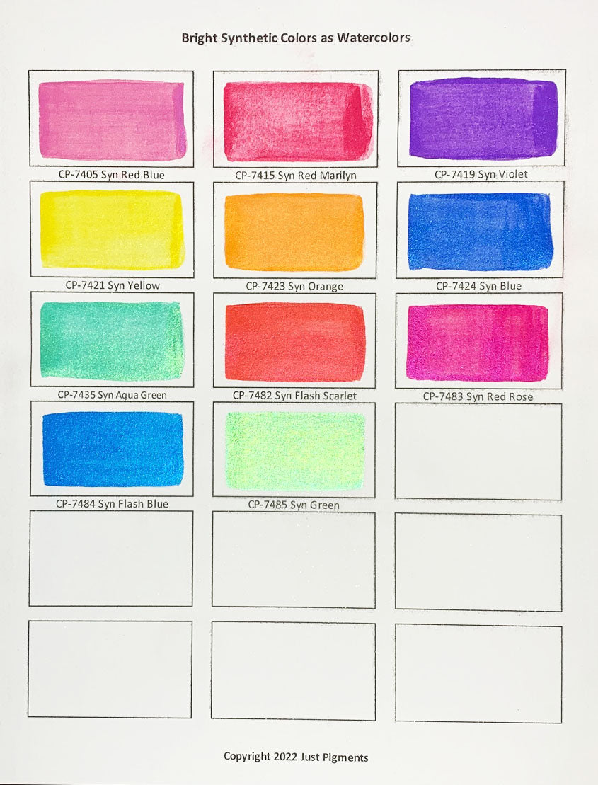 7 Bright Synthetic Colors used as Watercolors