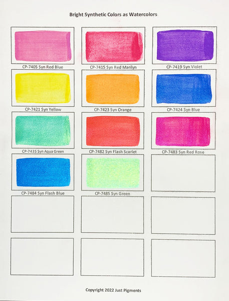 7 Bright Synthetic Colors used as Watercolors